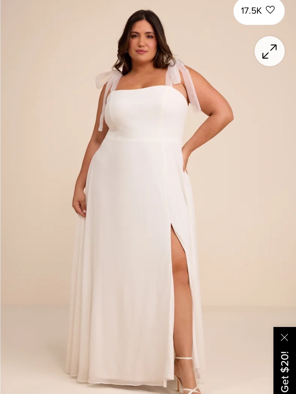 NWT! Lulu's White Radiant Romance White Tie-Strap Maxi Dress. Womens 1X